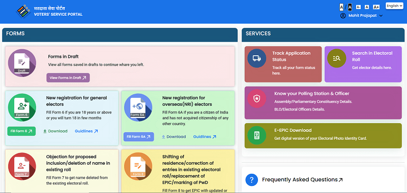 Voter ID card online application Form 6